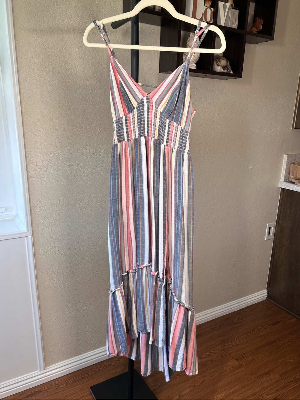 Angie Striped Smocked Maxi Dress, multicolored, bohemian, relaxed style, size L - Picture 2 of 9